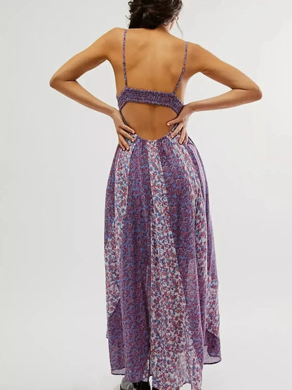 Floral V - Neck Maxi Cami Dress - VILLA FASHION