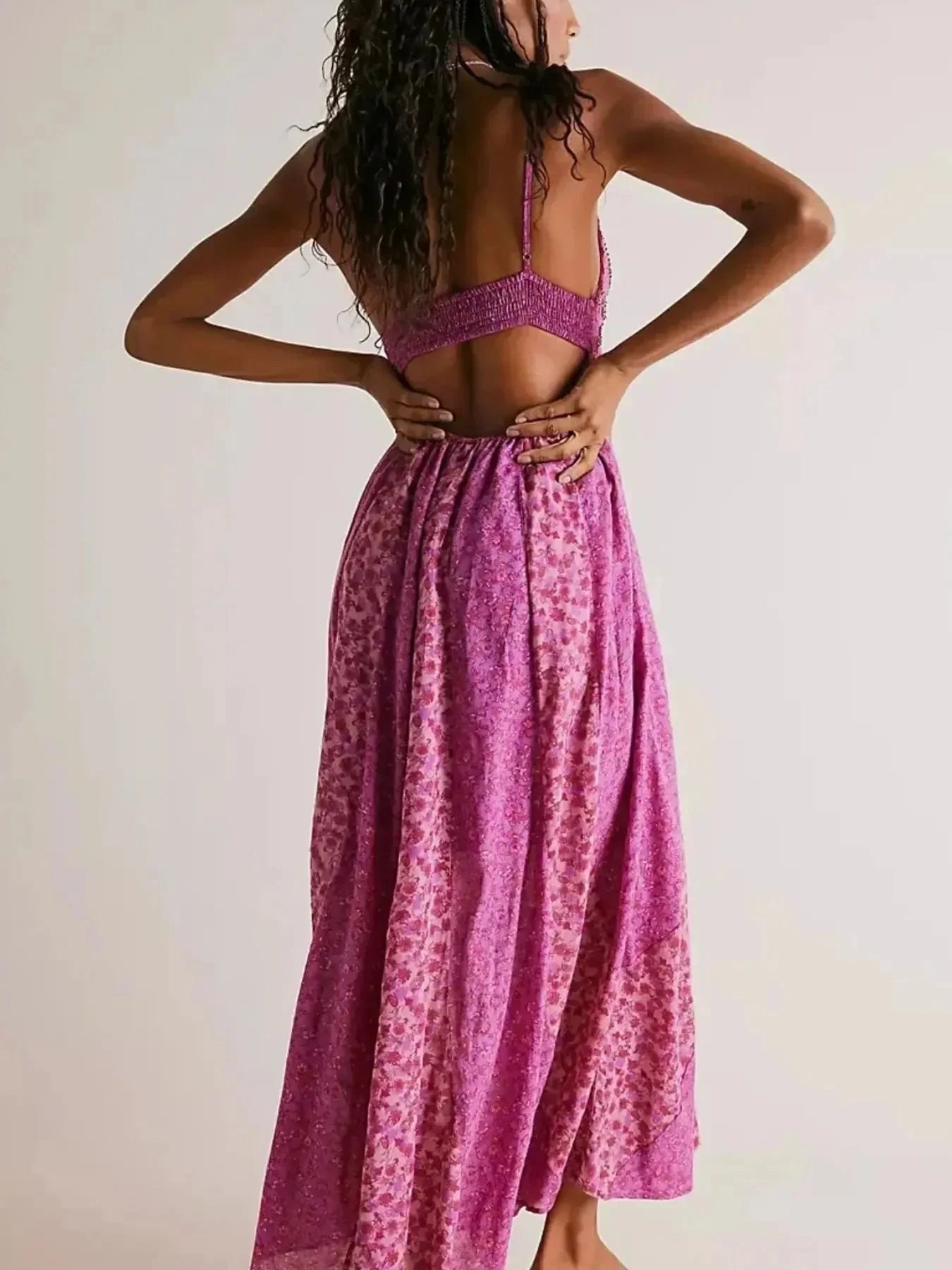 Floral V - Neck Maxi Cami Dress - VILLA FASHION