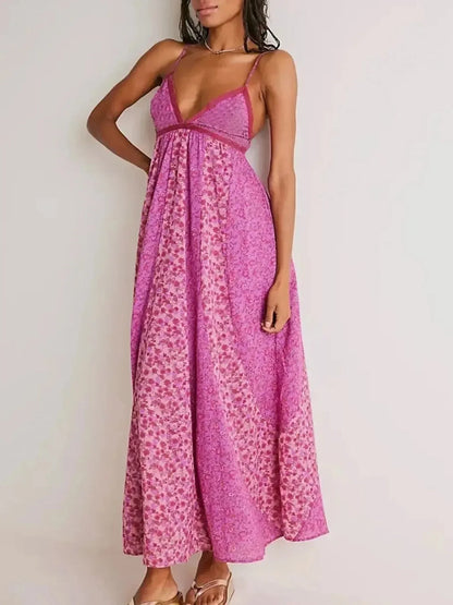 Floral V - Neck Maxi Cami Dress - VILLA FASHION