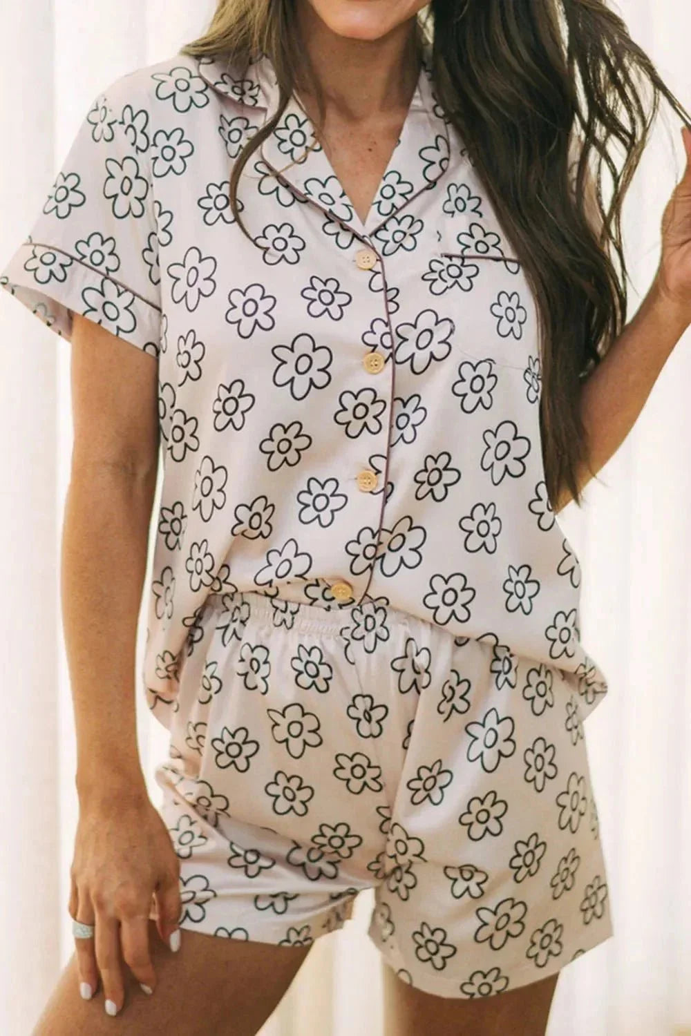 Flower Printed Top and Shorts Lounge Set - VILLA FASHION