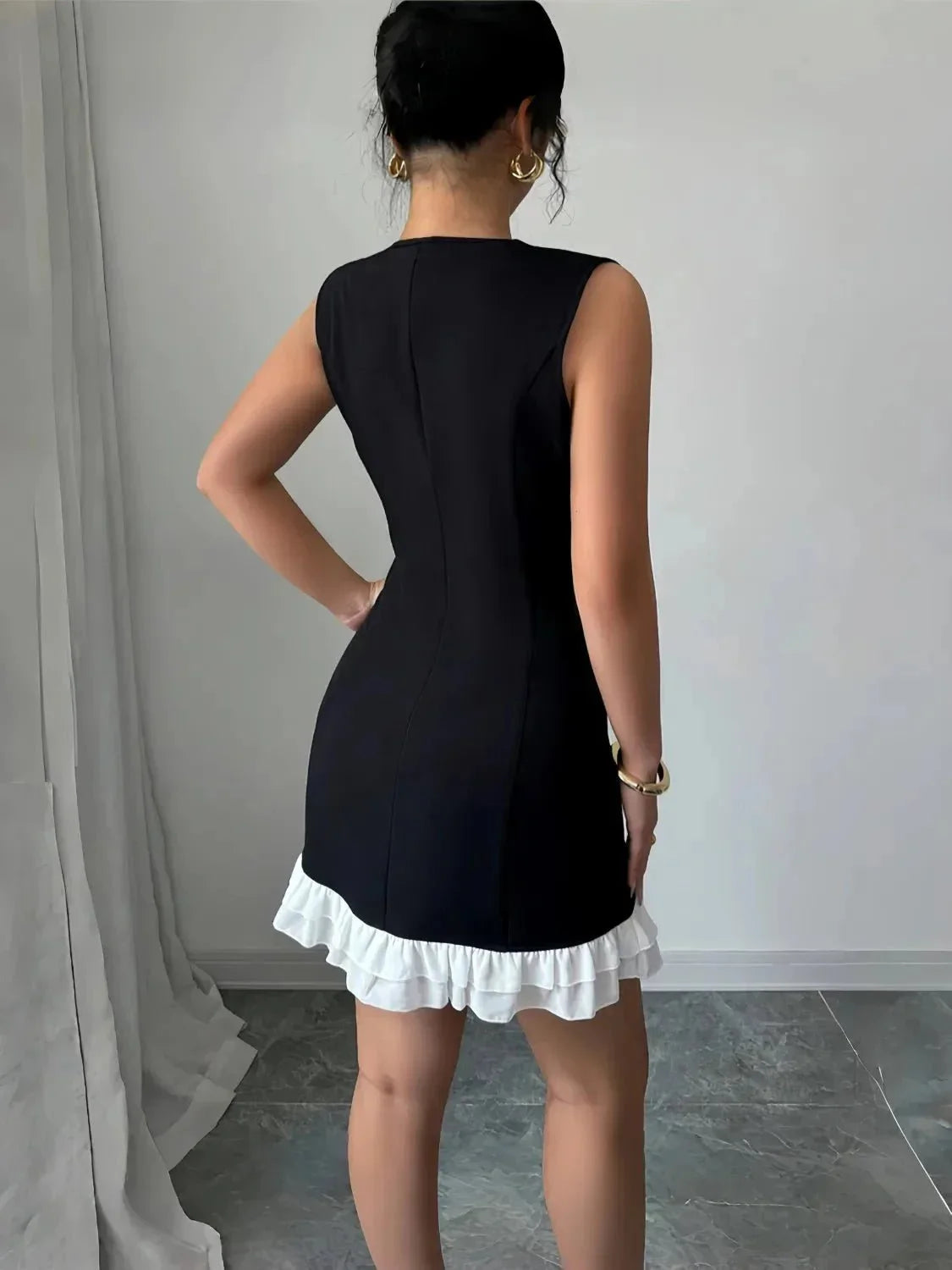 Flower Round Neck Sleeveless Dress - VILLA FASHION