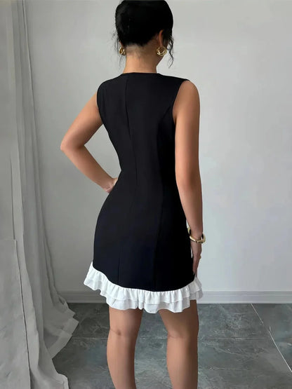 Flower Round Neck Sleeveless Dress - VILLA FASHION