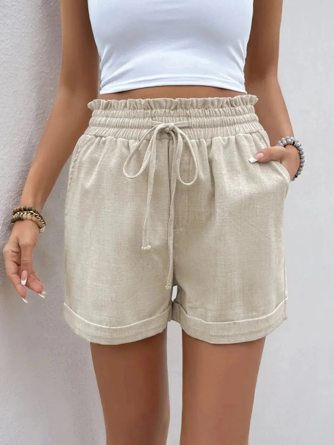 Frill Drawstring Shorts - VILLA FASHION