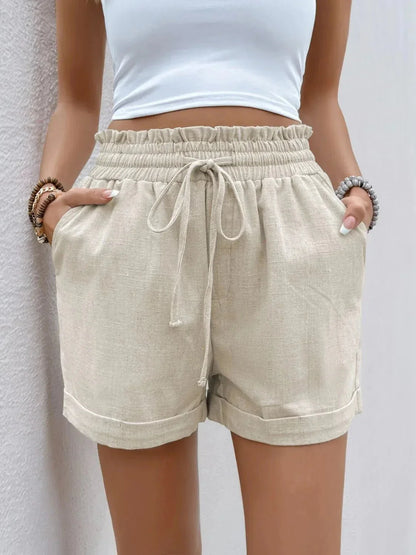 Frill Drawstring Shorts - VILLA FASHION