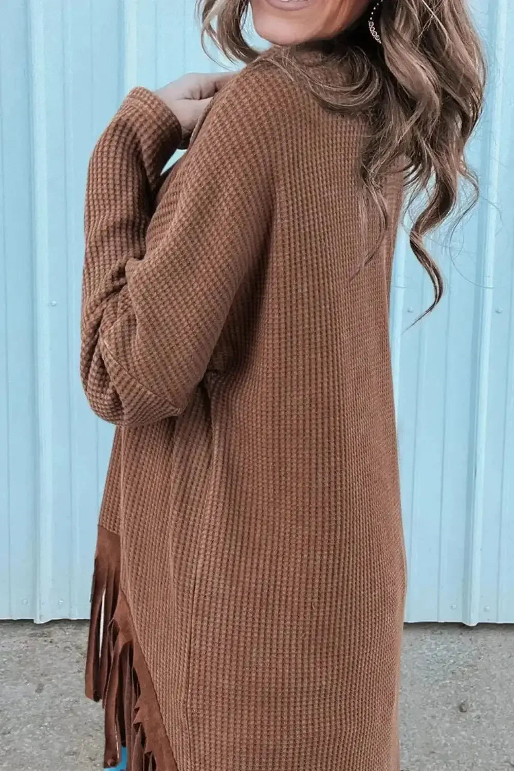 Fringe Round Neck Long Sleeve Top - VILLA FASHION