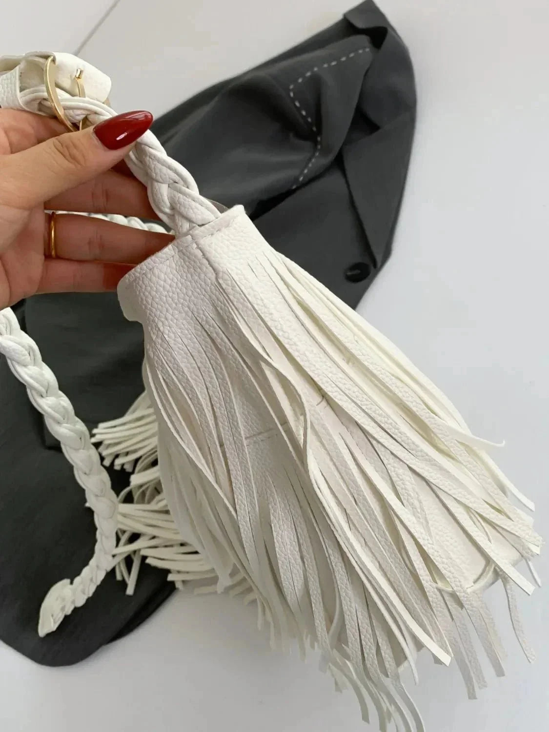 Fringe Solid Color Shoulder Bag - VILLA FASHION