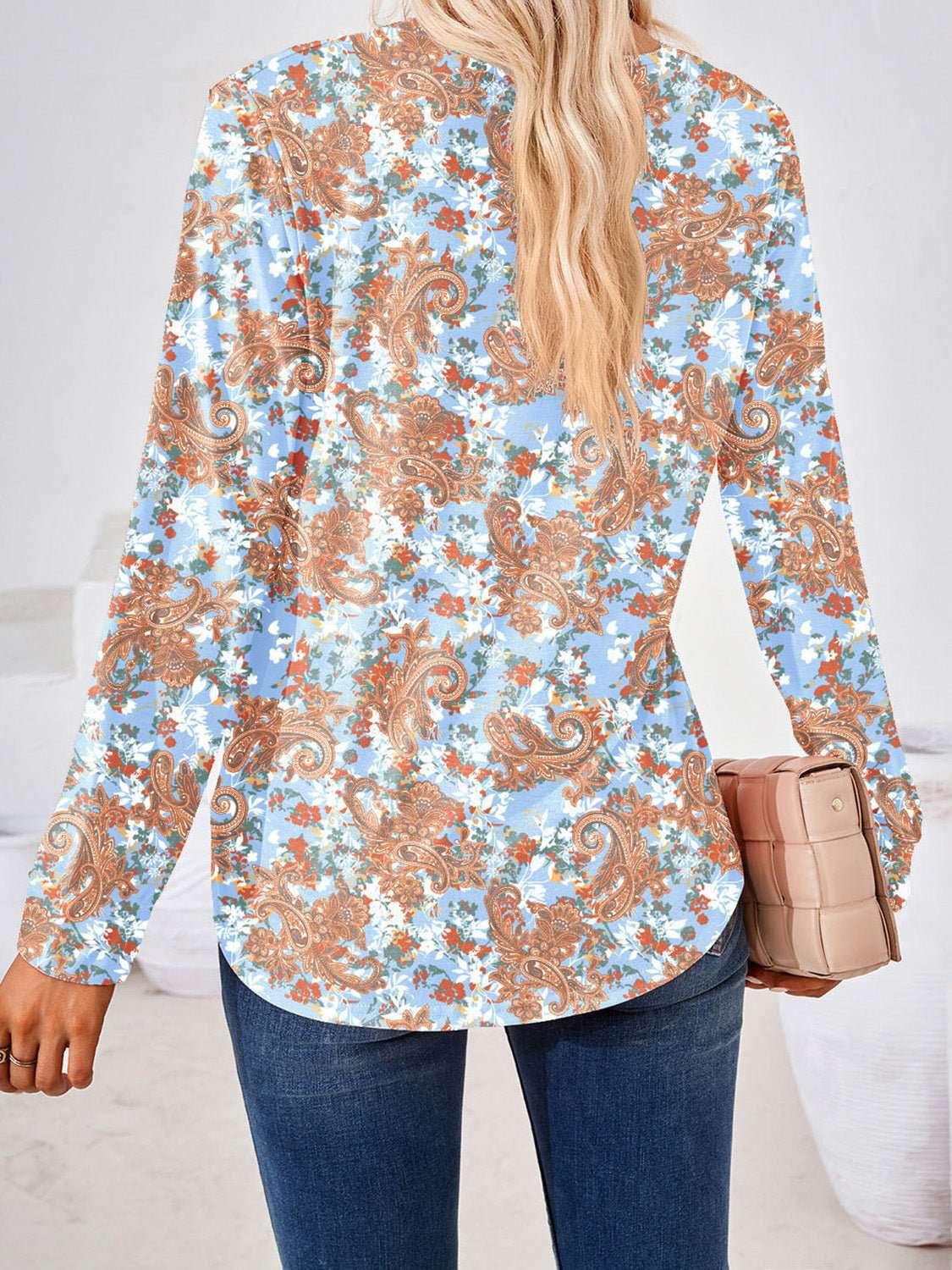 Full Size Square Neck Long Sleeve Blouse - VILLA FASHION