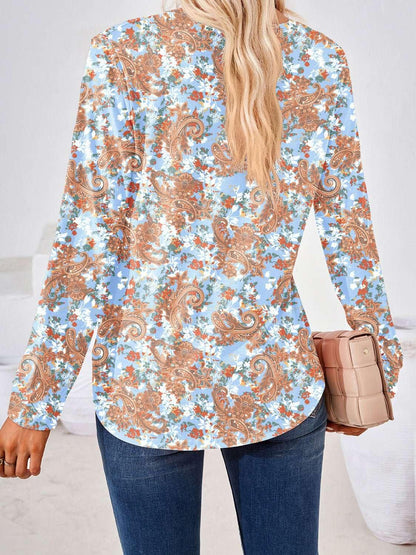 Full Size Square Neck Long Sleeve Blouse - VILLA FASHION
