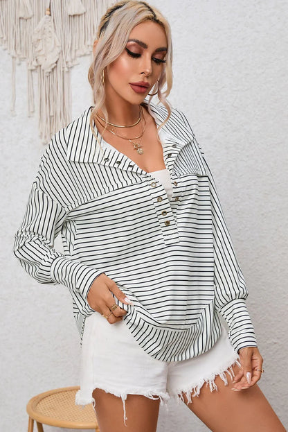 Full Size Striped Collared Top - VILLA FASHION