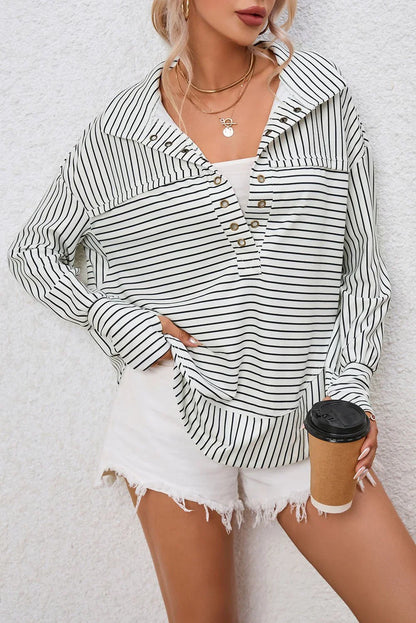 Full Size Striped Collared Top - VILLA FASHION