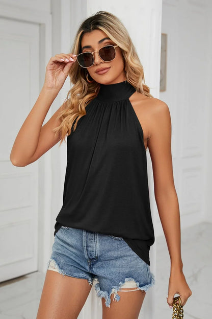 Gathered Detail Tied Sleeveless Top - VILLA FASHION