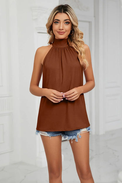 Gathered Detail Tied Sleeveless Top - VILLA FASHION