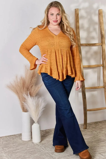 Hailey & Co Full Size V - Neck Flounce Sleeve Blouse - VILLA FASHION