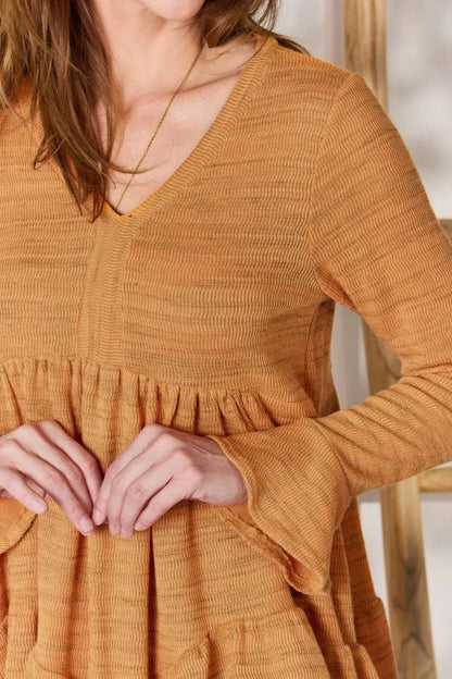 Hailey & Co Full Size V - Neck Flounce Sleeve Blouse - VILLA FASHION