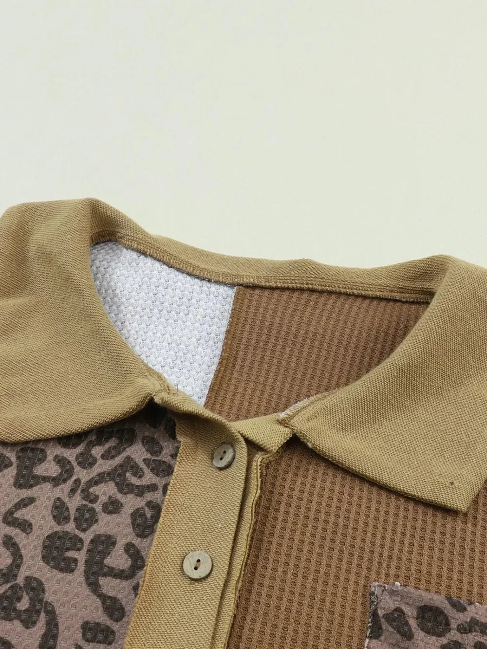 Half Button Leopard Collared Neck Blouse - VILLA FASHION