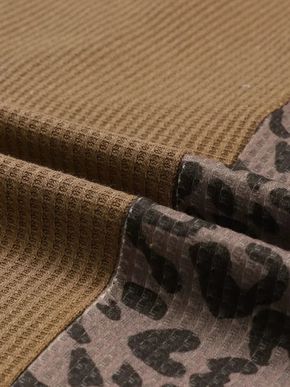 Half Button Leopard Collared Neck Blouse - VILLA FASHION