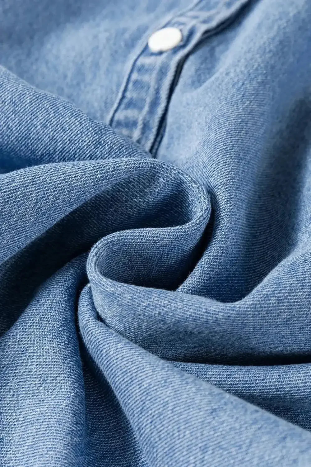 Half Button Long Sleeve Denim Top - VILLA FASHION