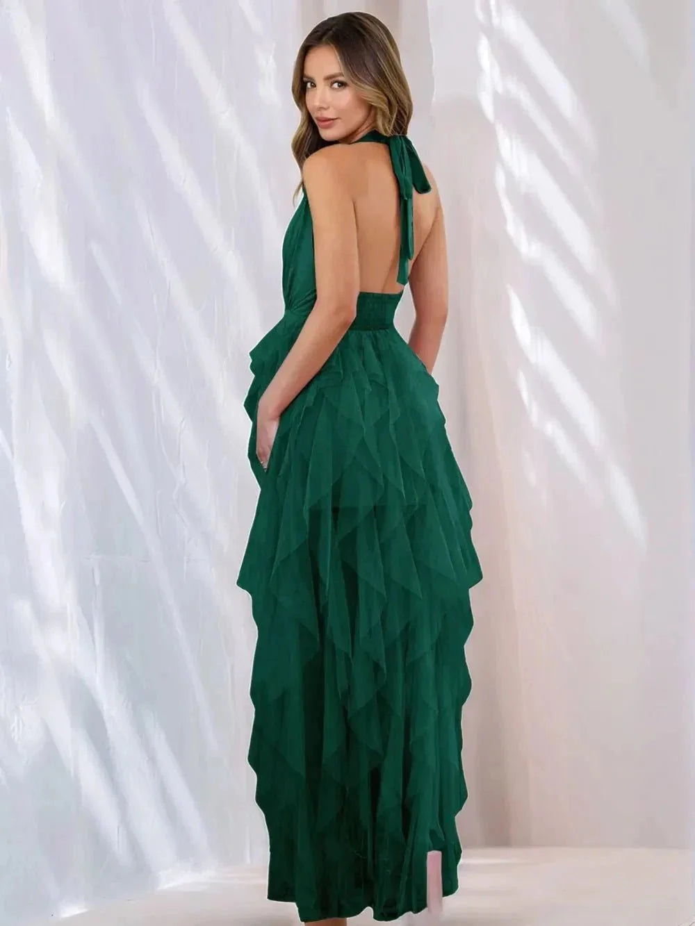 Halter Neck Irregular Mesh Dress - VILLA FASHION