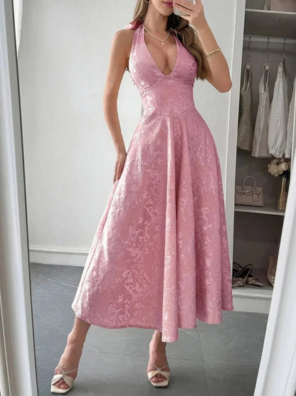 Halter Neck Midi Dress with Pockets - VILLA FASHION