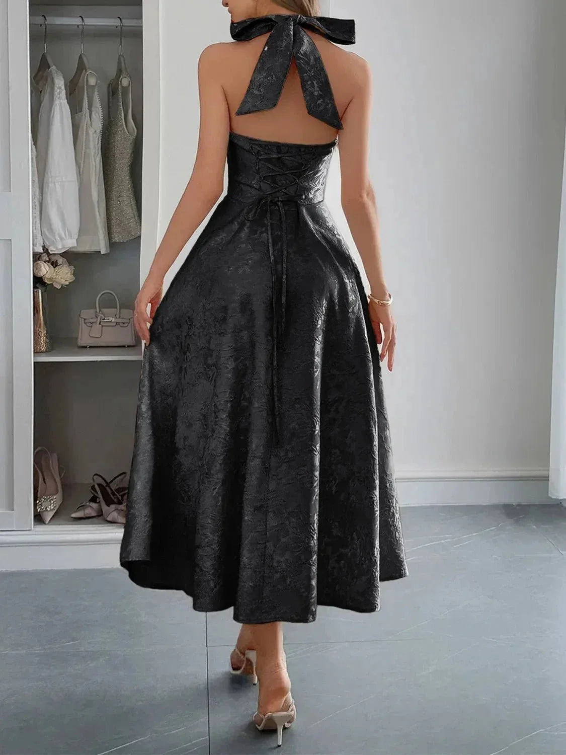 Halter Neck Midi Dress with Pockets - VILLA FASHION