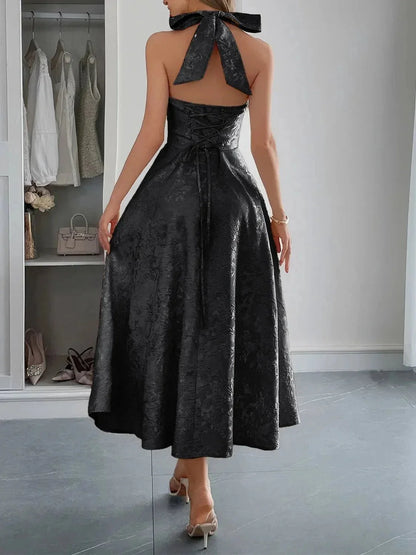 Halter Neck Midi Dress with Pockets - VILLA FASHION