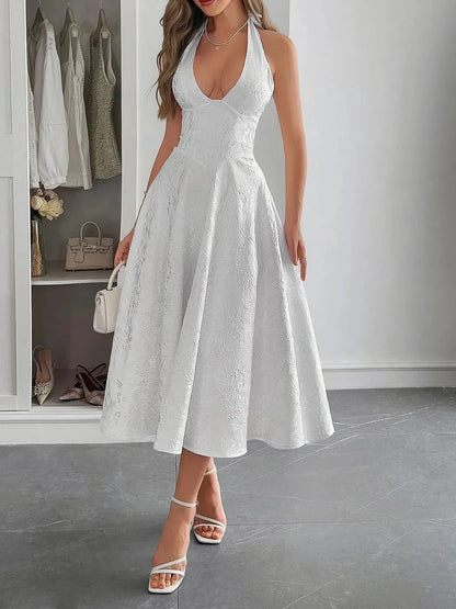 Halter Neck Midi Dress with Pockets - VILLA FASHION