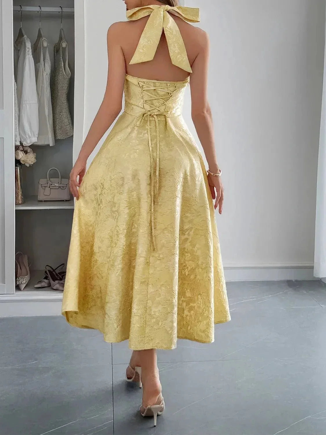 Halter Neck Midi Dress with Pockets - VILLA FASHION