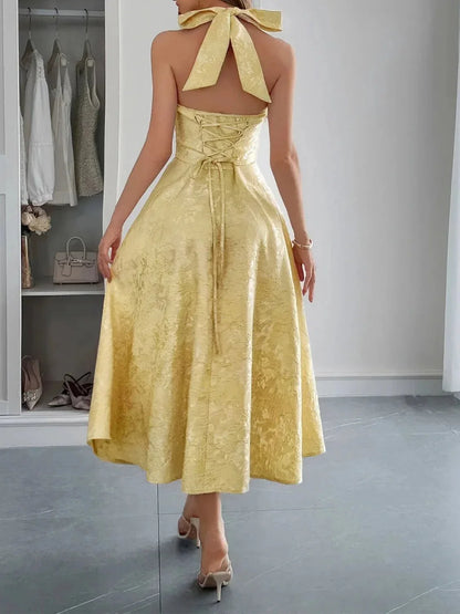 Halter Neck Midi Dress with Pockets - VILLA FASHION