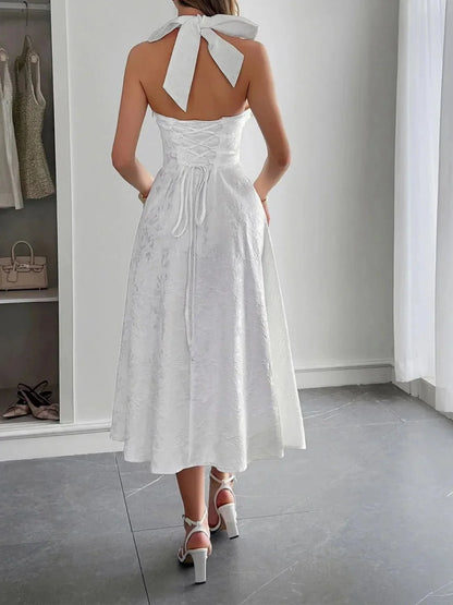 Halter Neck Midi Dress with Pockets - VILLA FASHION