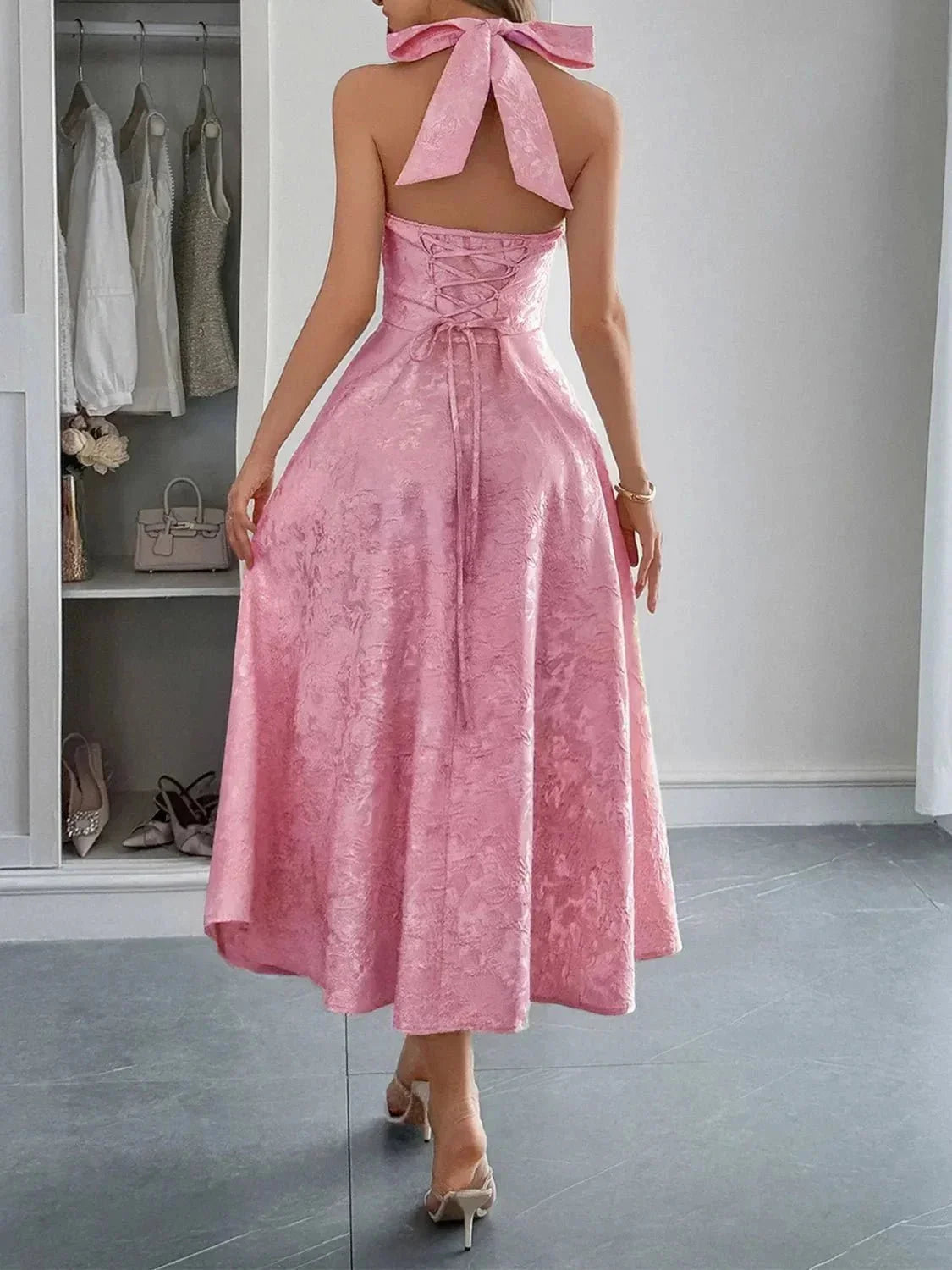 Halter Neck Midi Dress with Pockets - VILLA FASHION