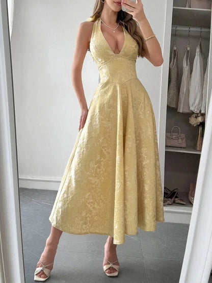 Halter Neck Midi Dress with Pockets - VILLA FASHION