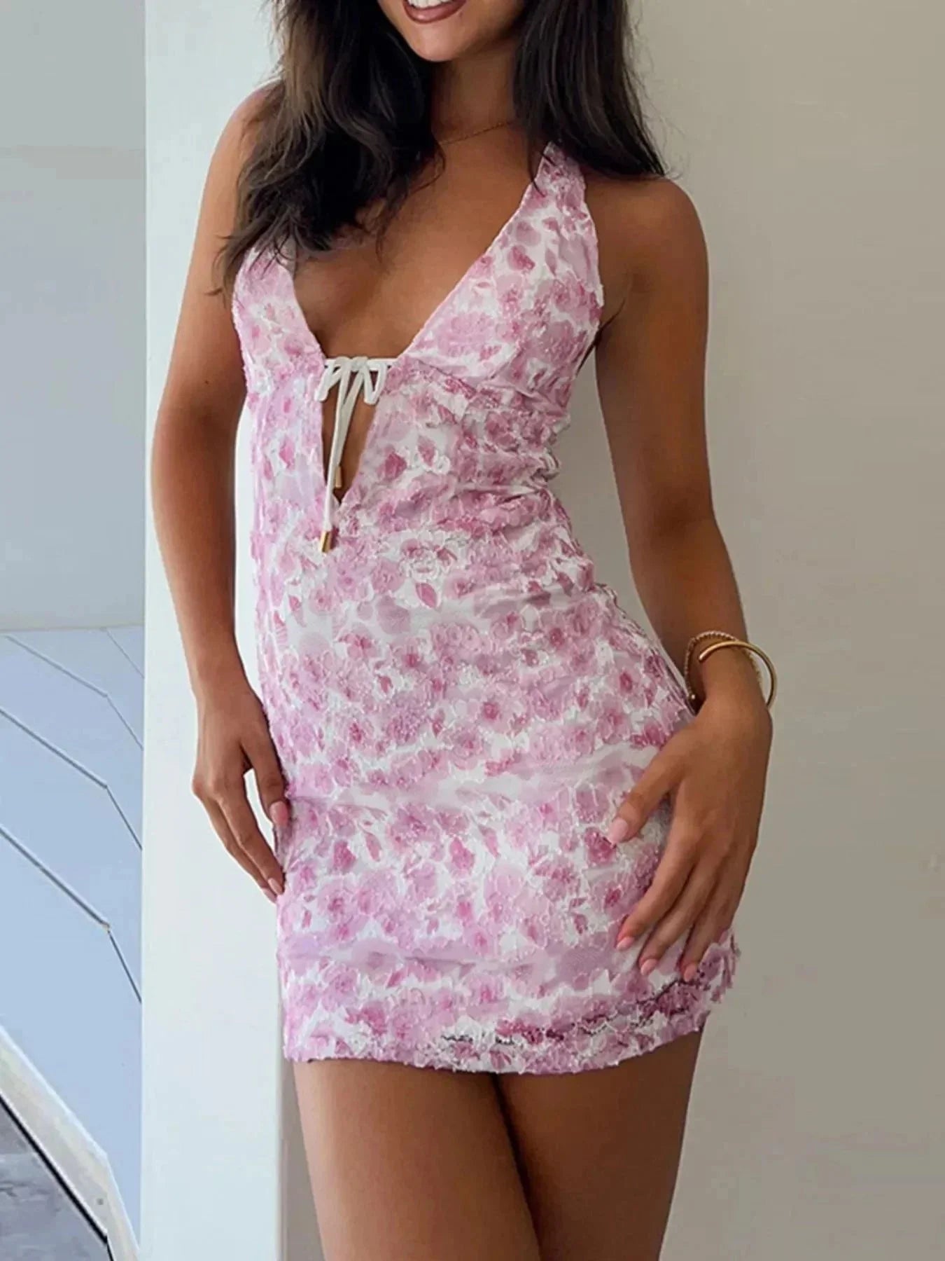 Halter Neck Mini Dress - VILLA FASHION