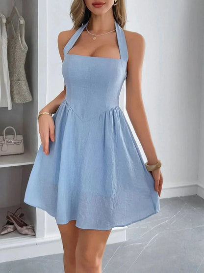 Halter Neck Summer Mini Dress - VILLA FASHION