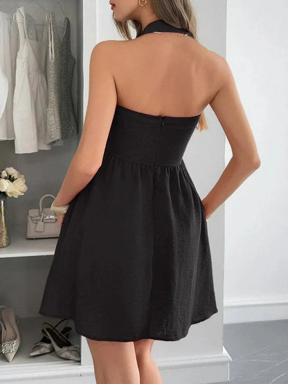 Halter Neck Summer Mini Dress - VILLA FASHION