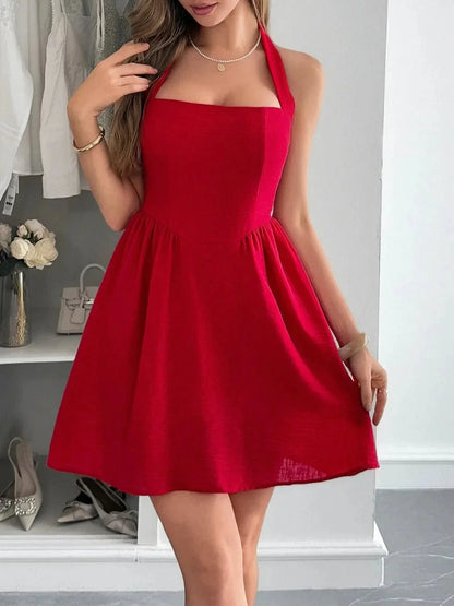 Halter Neck Summer Mini Dress - VILLA FASHION