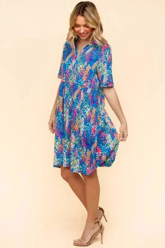 Haptics Johnny Collar Babydoll Dress with Side Pockets - VILLA FASHION