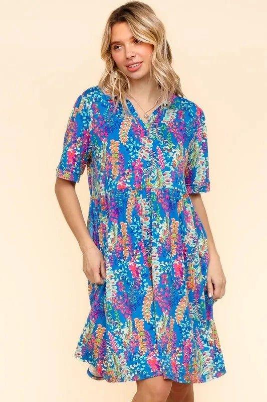 Haptics Johnny Collar Babydoll Dress with Side Pockets - VILLA FASHION