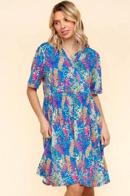 Haptics Johnny Collar Babydoll Dress with Side Pockets - VILLA FASHION