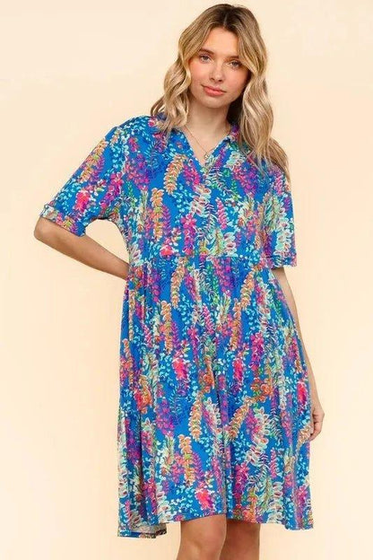 Haptics Johnny Collar Babydoll Dress with Side Pockets - VILLA FASHION