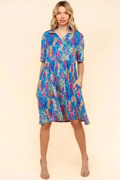 Haptics Johnny Collar Babydoll Dress with Side Pockets - VILLA FASHION