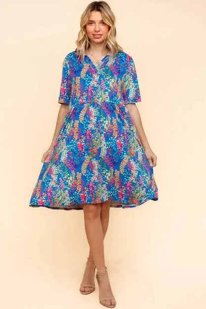 Haptics Johnny Collar Babydoll Dress with Side Pockets - VILLA FASHION