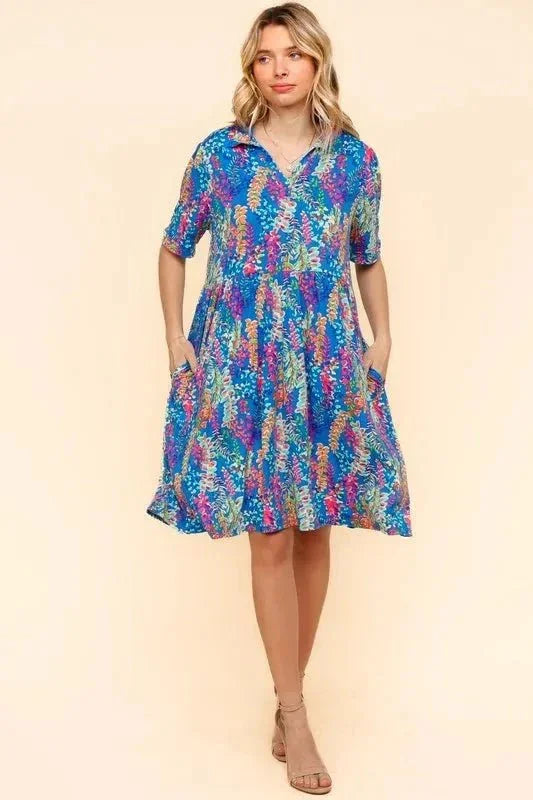 Haptics Johnny Collar Babydoll Dress with Side Pockets - VILLA FASHION