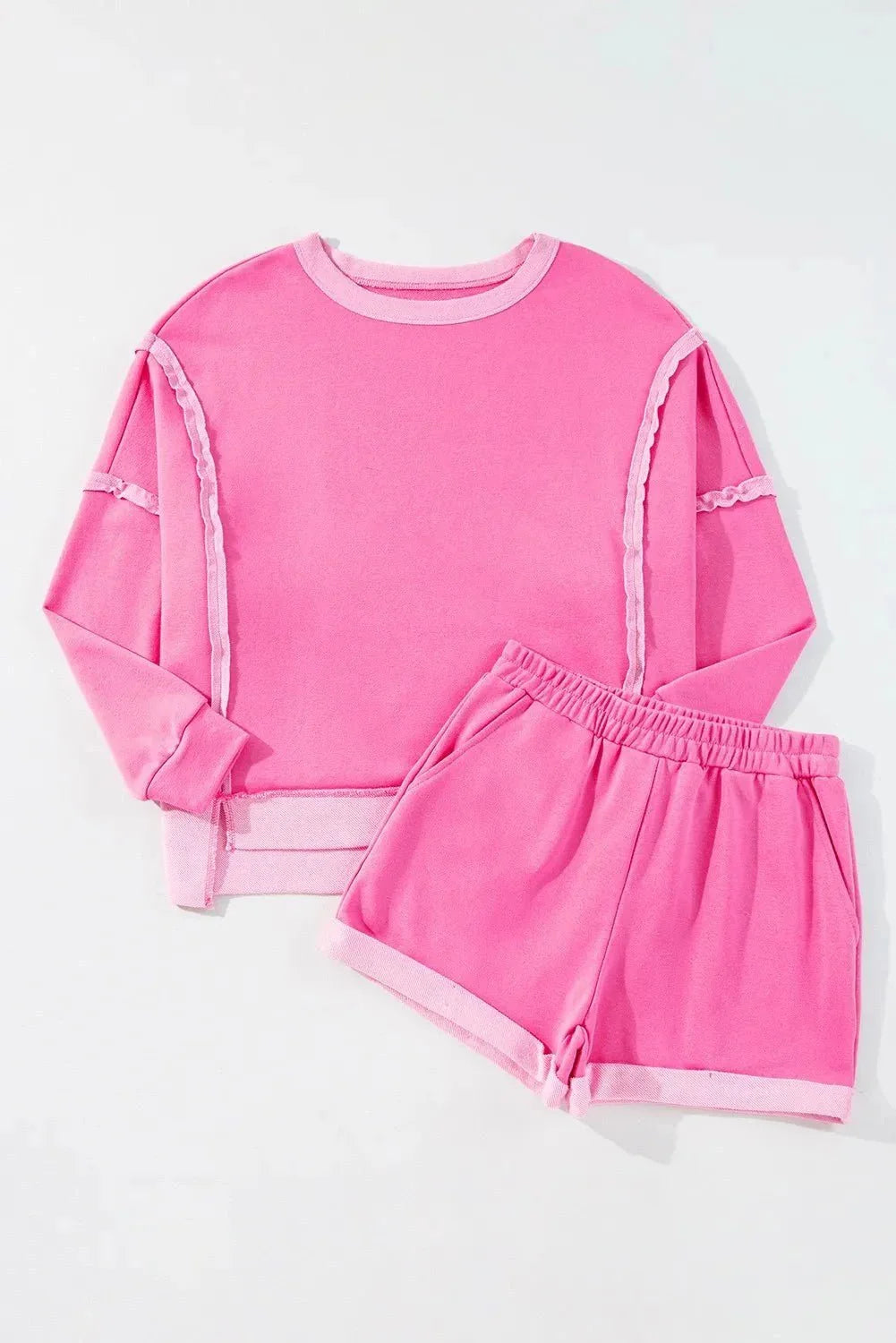 High - Low Round Neck Top and Shorts Set - VILLA FASHION