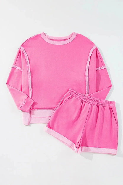 High - Low Round Neck Top and Shorts Set - VILLA FASHION