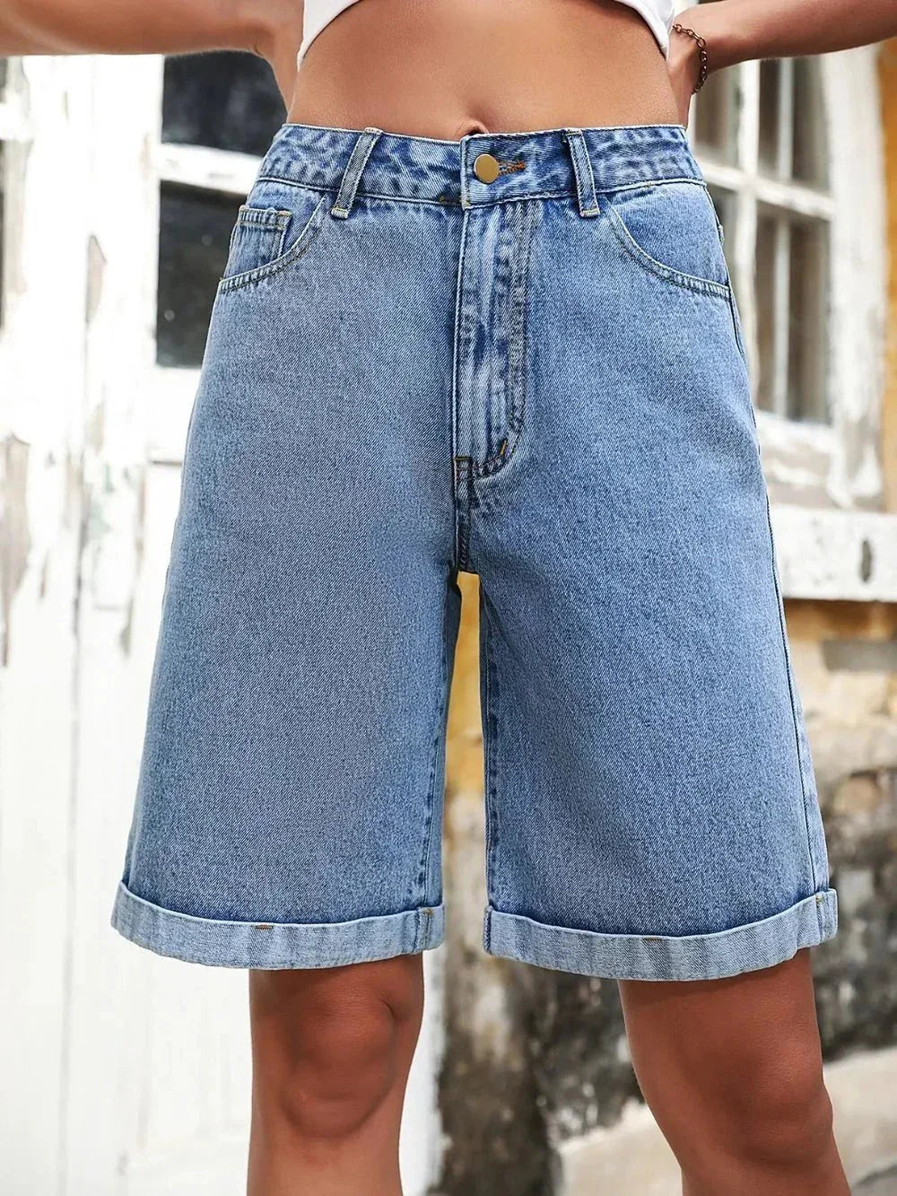 High Waist Denim Shorts - VILLA FASHION