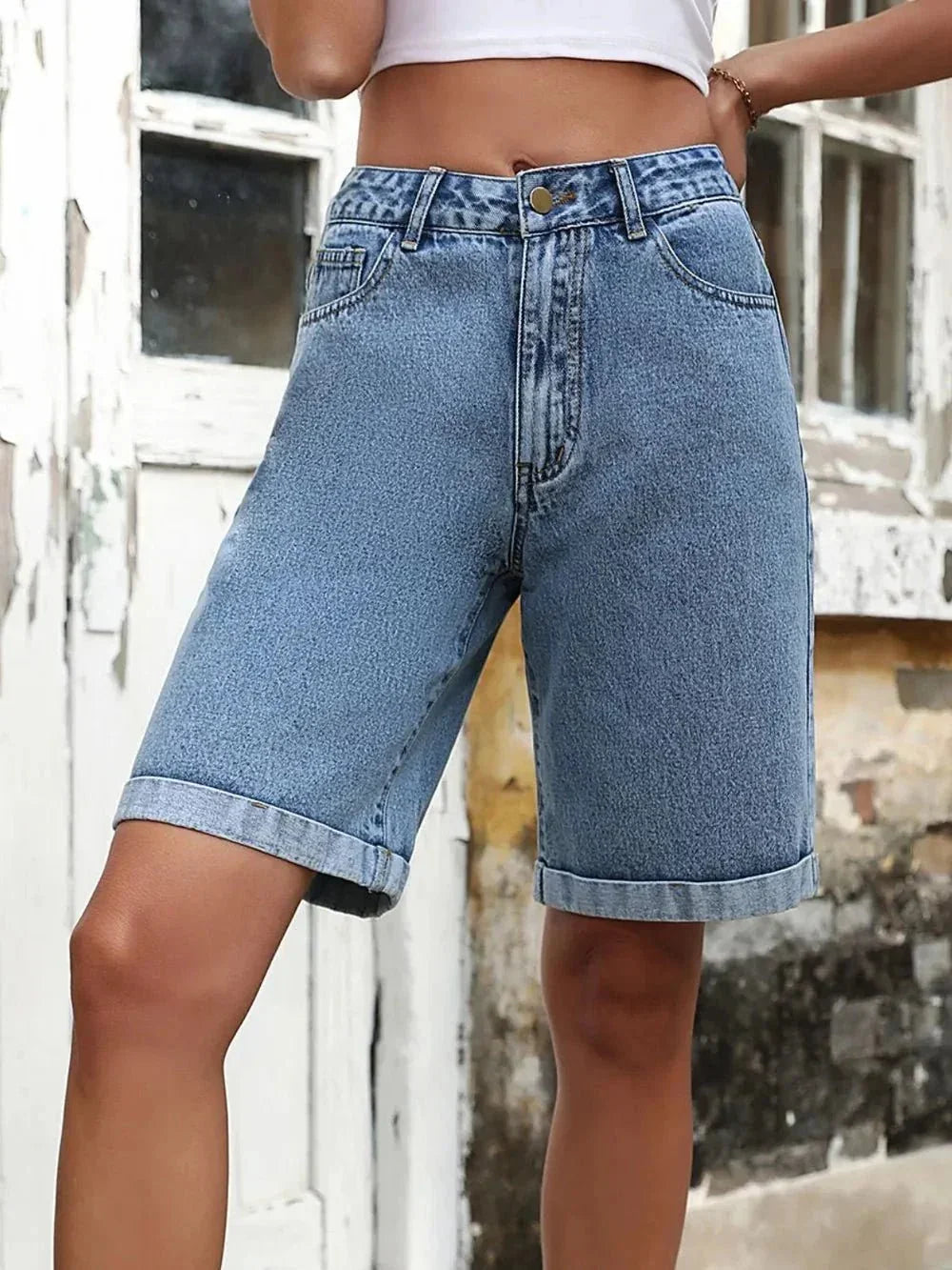 High Waist Denim Shorts - VILLA FASHION