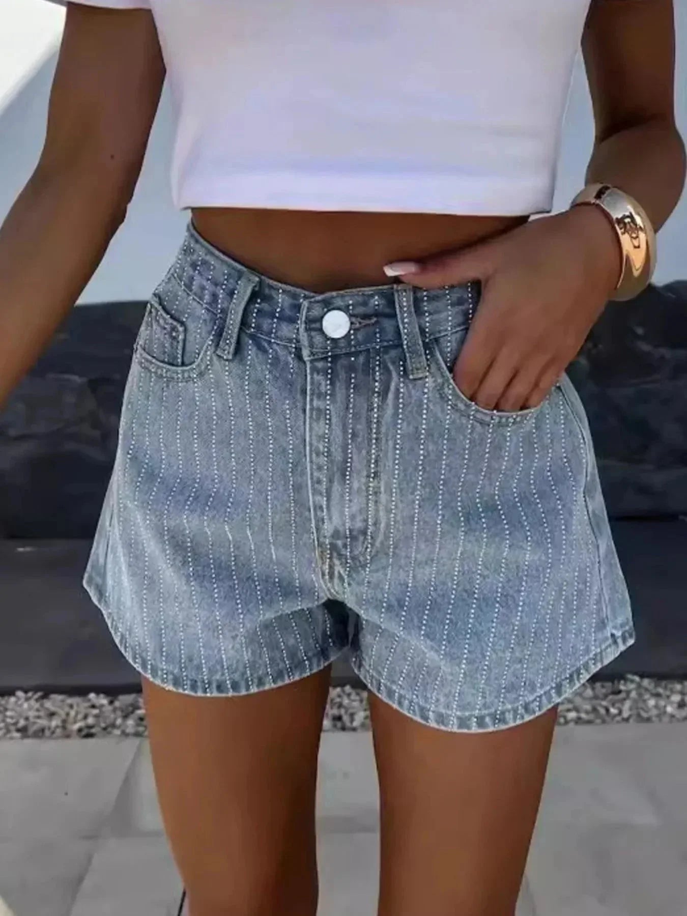 High Waist Wash Denim Shorts - VILLA FASHION