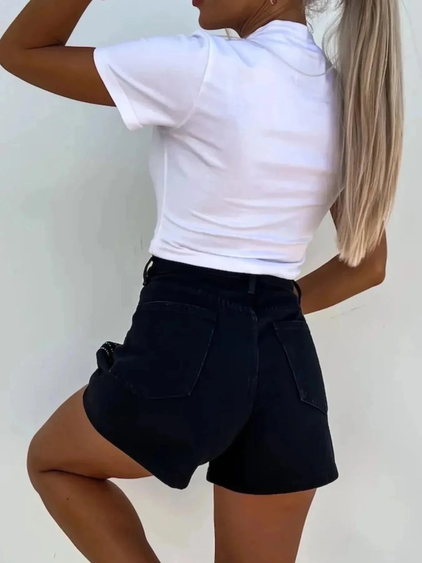 High Waist Wash Denim Shorts - VILLA FASHION