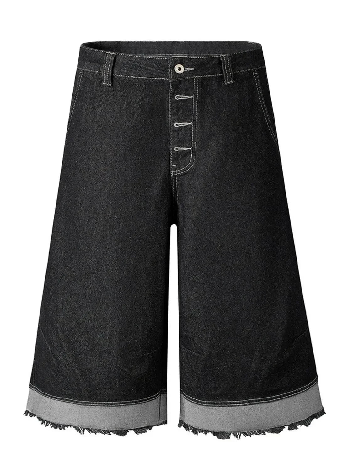 High - Waisted Button - Fly Denim Shorts - VILLA FASHION