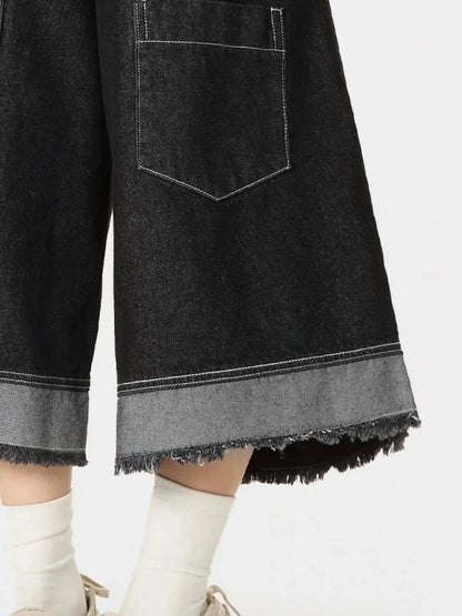 High - Waisted Button - Fly Denim Shorts - VILLA FASHION